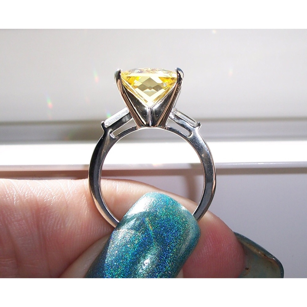 STAINLESS STEEL Canary Yellow Radiant Cut Cubic Zirconia Ring - Picture 8 of 16